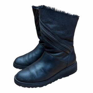 UGG Lorna  Mid Calf Women’s 9 Wedge Zipper Black Boots Winter Leather